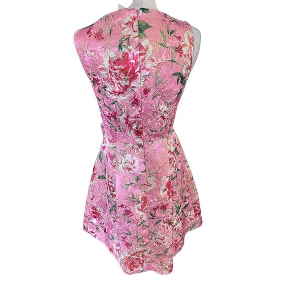 Tahari by ASL Women's Pink Floral Print Metallic Bow Fit & Flare Dress Size 2 - Picture 4 of 7